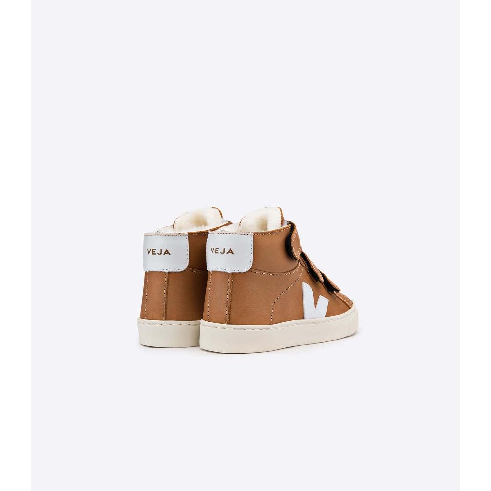 Veja ESPLAR MID FURED LEATHER Kids' High Tops Coffee | NZ 687WNB